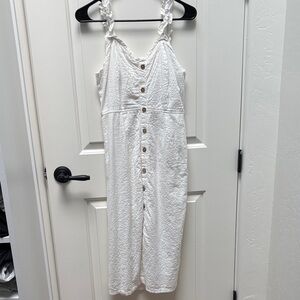 Japna White Textured Button Dress